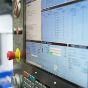 Bildschirm einer CNC-Steuerung mit Programm- und Produktionsdaten in Echtzeit.