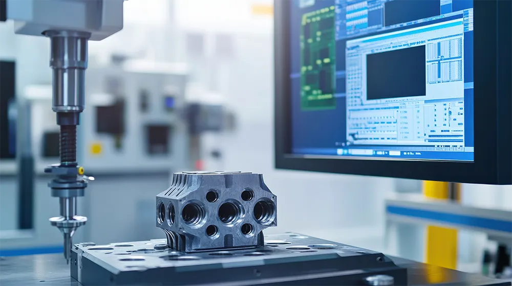 CNC-Messmaschine prüft Metallbauteil bei Zeidler & Uhl, Ihrem Experten für Qualität und Präzision im Anlagenbau.